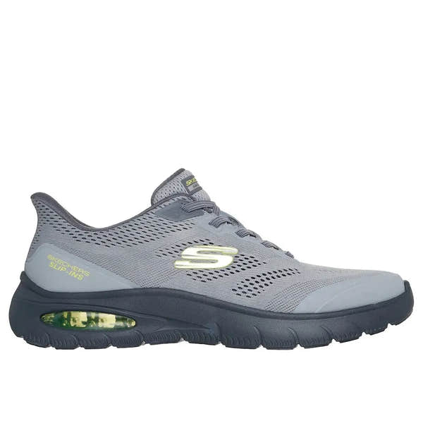Skechers Skech-Air Summits men's vegan slip-on trainers in charcoal and lime with breathable mesh upper and cushioned sole.