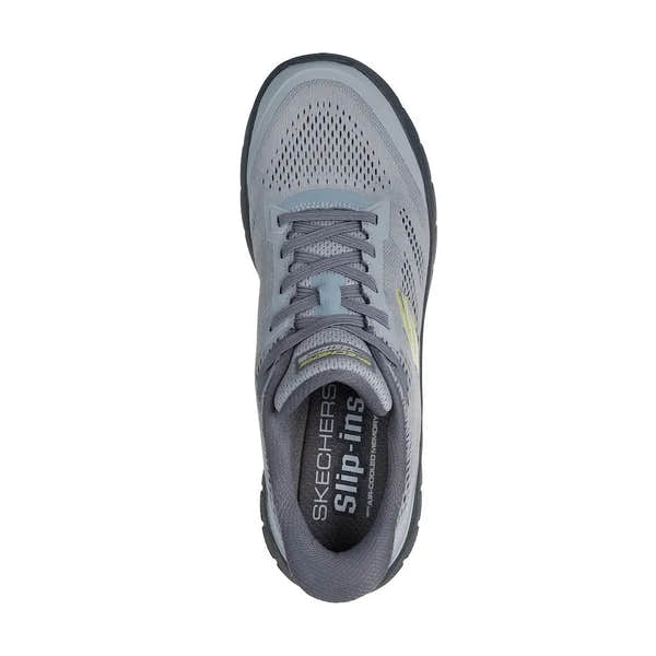Skechers Skech-Air Summits men's vegan slip-on trainers, charcoal and lime, breathable mesh upper, lightweight athletic shoes.