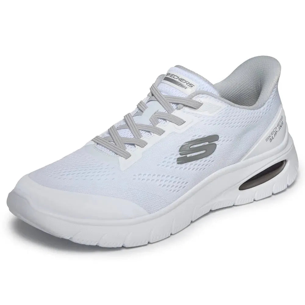 Skechers Skech-Air Summits men's white vegan slip-on trainers with breathable mesh, cushioned sole, and stylish design.