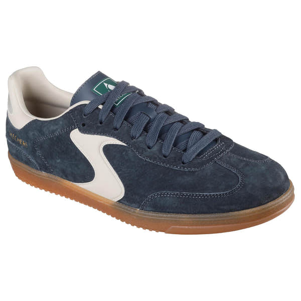 Skechers Azir men's charcoal suede lace-up trainers with white accents and gum rubber sole.