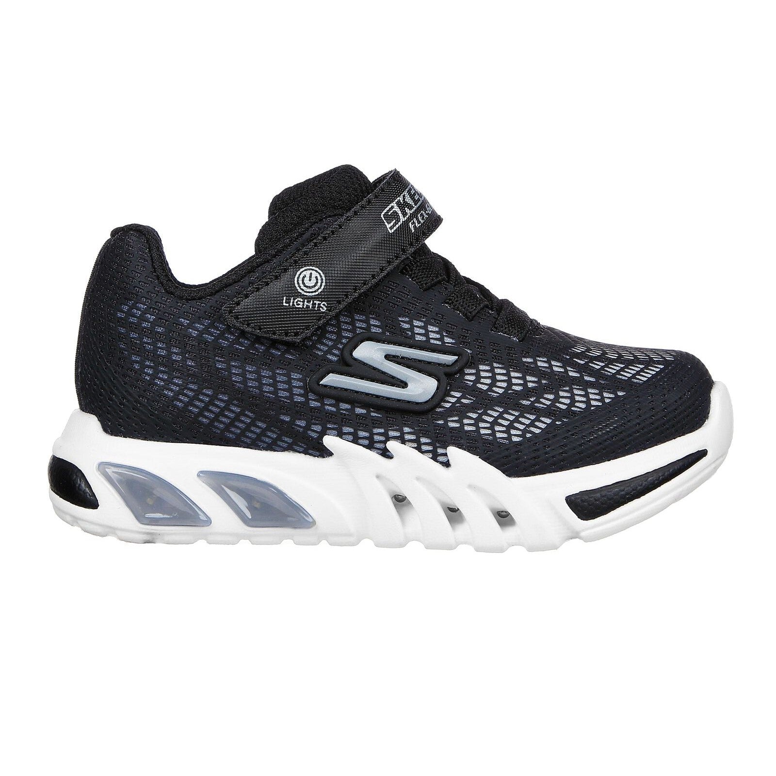 Skechers 400137N Flex Glow Elite Vorlo Boys Black And Silver Synthetic Touch Fastening Trainers-elevate your sole