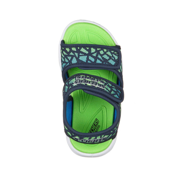 Skechers 402003N S Lights Hypno Splash Sun Sonic Boys Navy And Lime Green Textile Touch Fastening Sandals-elevate your sole