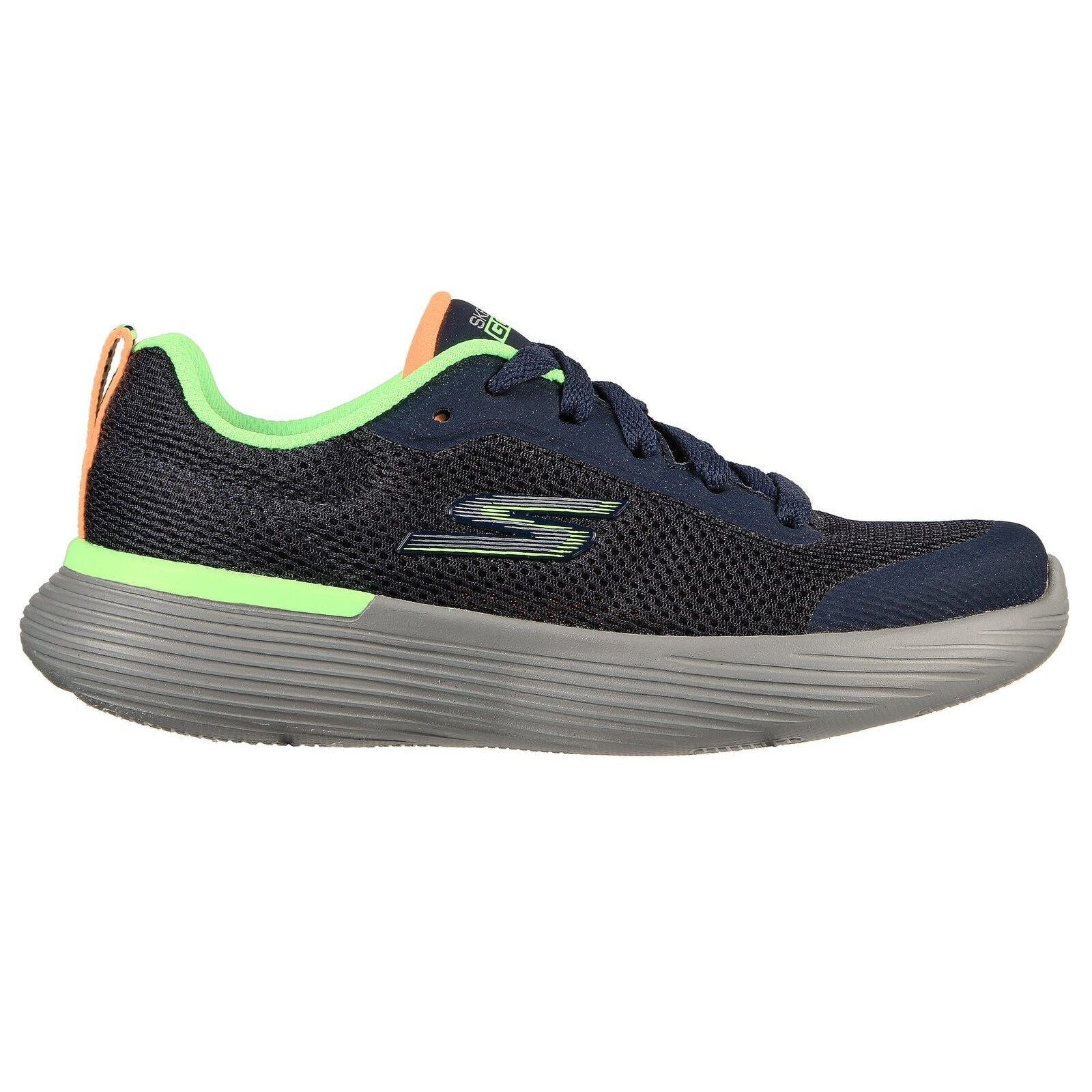 Skechers 405100L Go Run 400 V2 Omega Boys Navy And Lime Green Textile Lace Up Trainers-elevate your sole