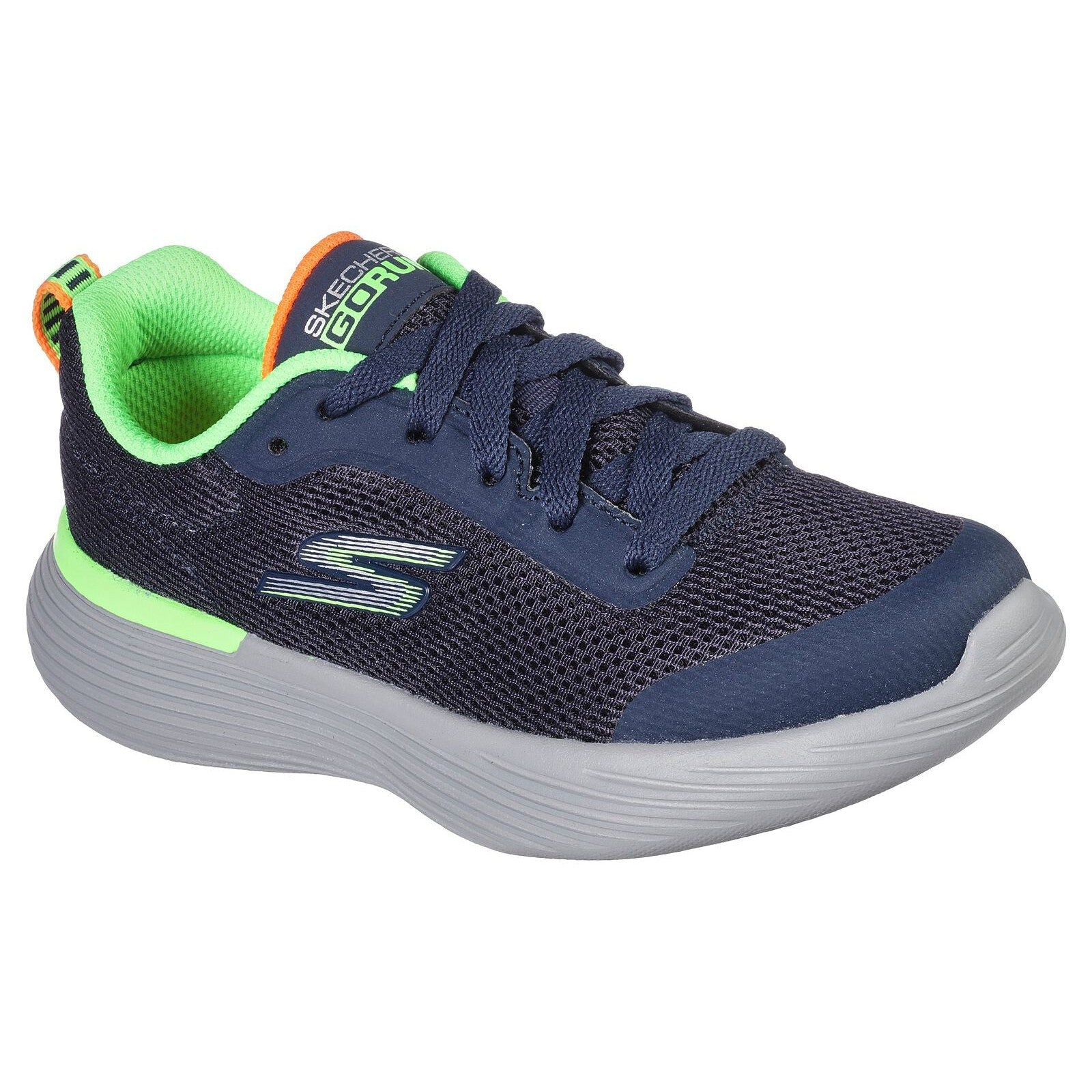Skechers 405100L Go Run 400 V2 Omega Boys Navy And Lime Green Textile Lace Up Trainers-elevate your sole