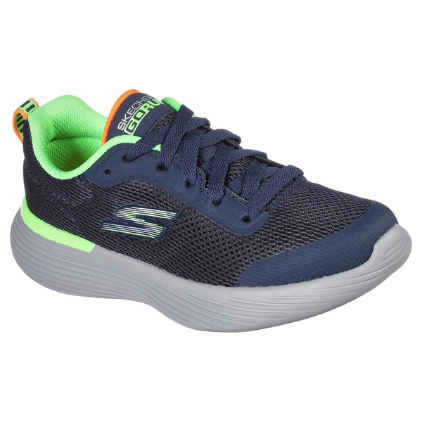 Skechers 405100L Go Run 400 V2 Omega Boys Navy And Lime Green Textile Lace Up Trainers-elevate your sole