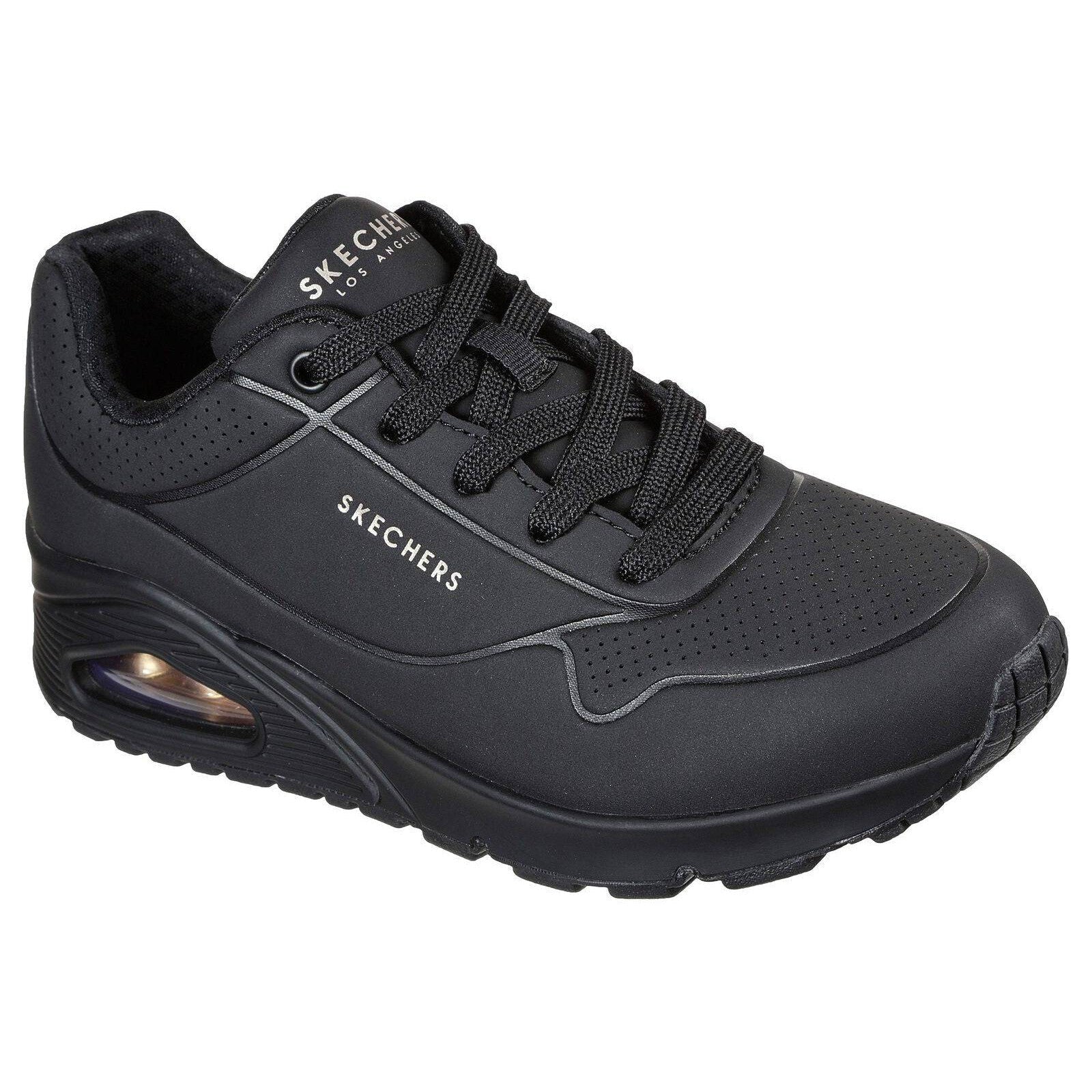 Skechers 73690 Uno Stand On Air Ladies Black Lace Up Trainers-elevate your sole