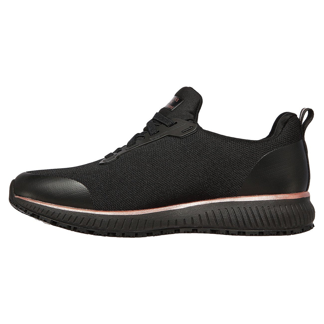 Skechers 77222EC Squad SR Ladies Black and Rose Gold Slip On Trainers-elevate your sole
