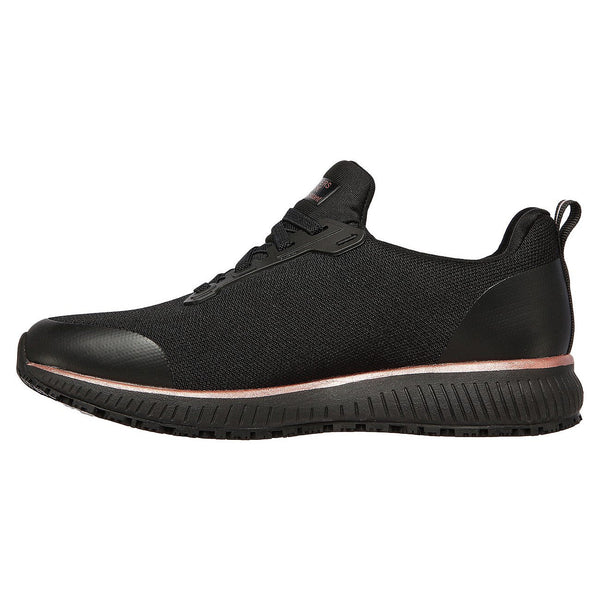 Skechers 77222EC Squad SR Ladies Black and Rose Gold Slip On Trainers-elevate your sole