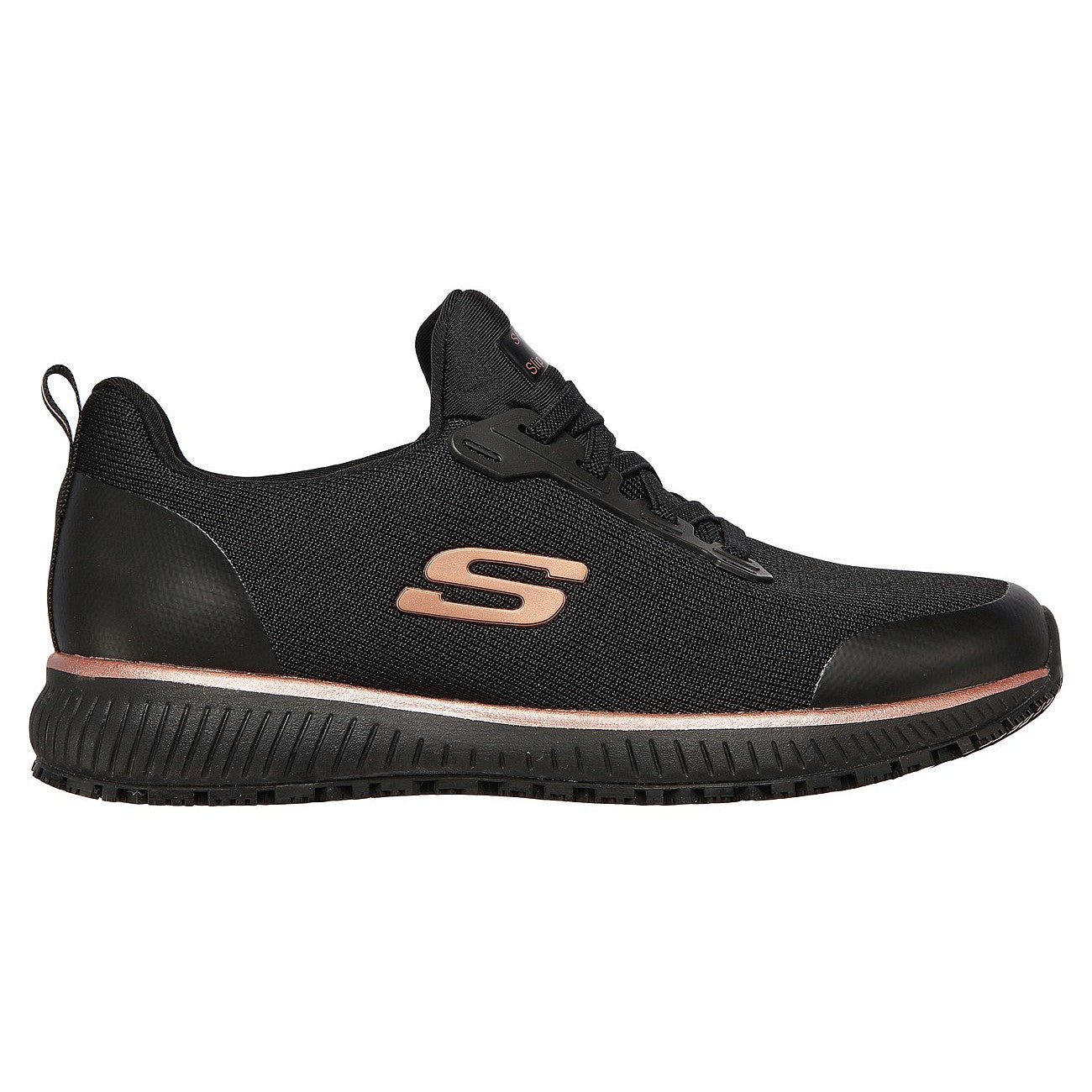 Skechers 77222EC Squad SR Ladies Black and Rose Gold Slip On Trainers-elevate your sole