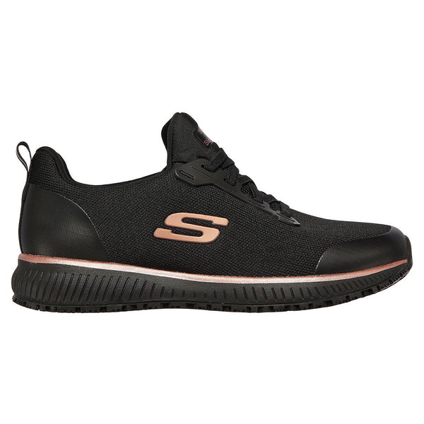 Skechers 77222EC Squad SR Ladies Black and Rose Gold Slip On Trainers-elevate your sole