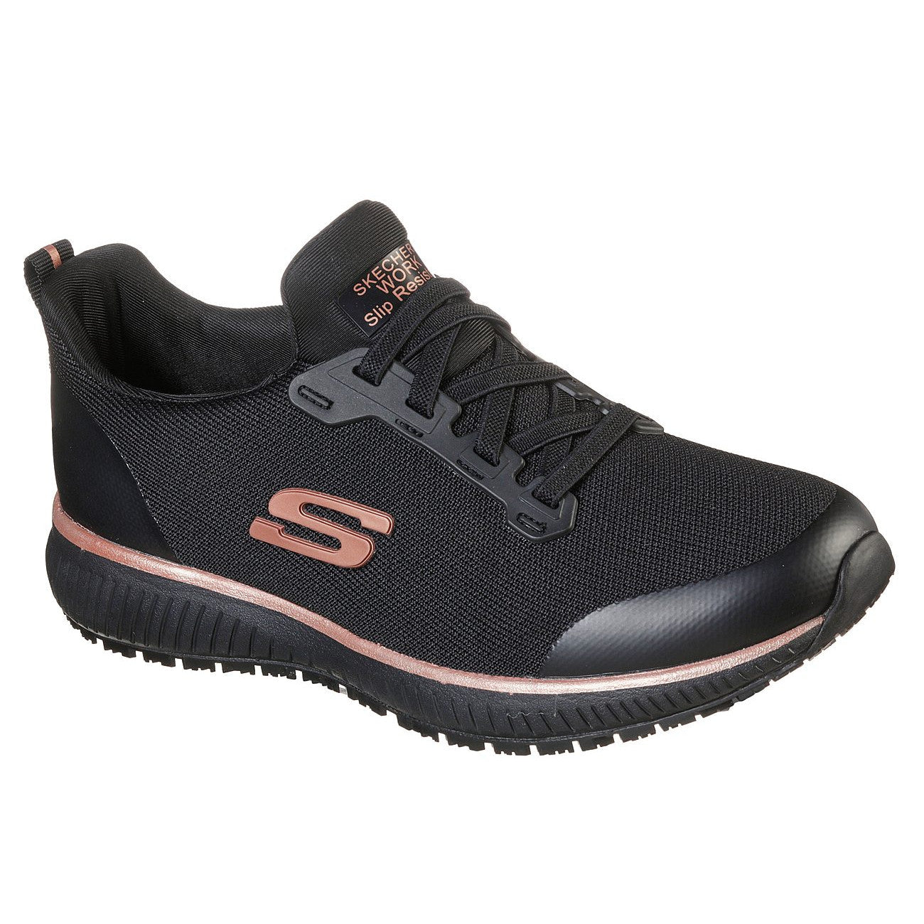 Skechers 77222EC Squad SR Ladies Black and Rose Gold Slip On Trainers-elevate your sole