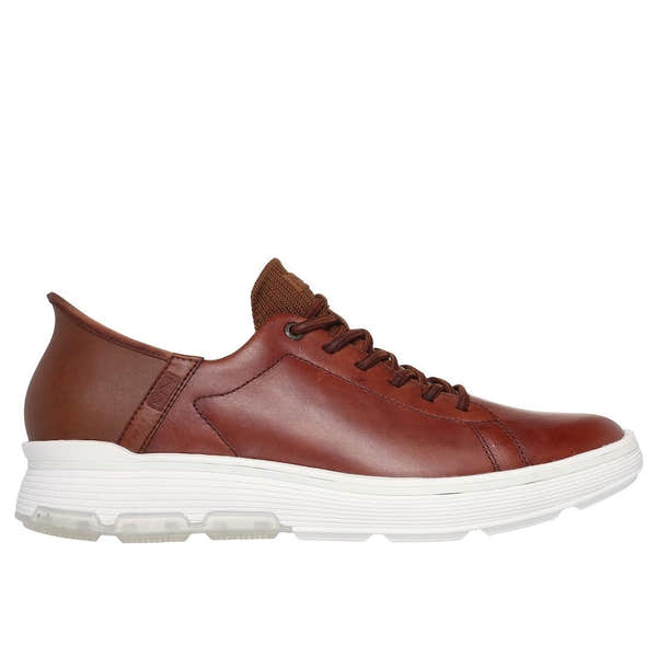 Skechers Mark Nason Abbott men's casual lace-up trainers in cognac leather and textile with white sole.