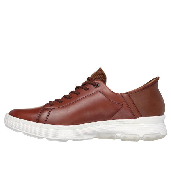 Skechers Mark Nason Abbott men's casual leather and textile lace-up trainers in Cognac with white sole.