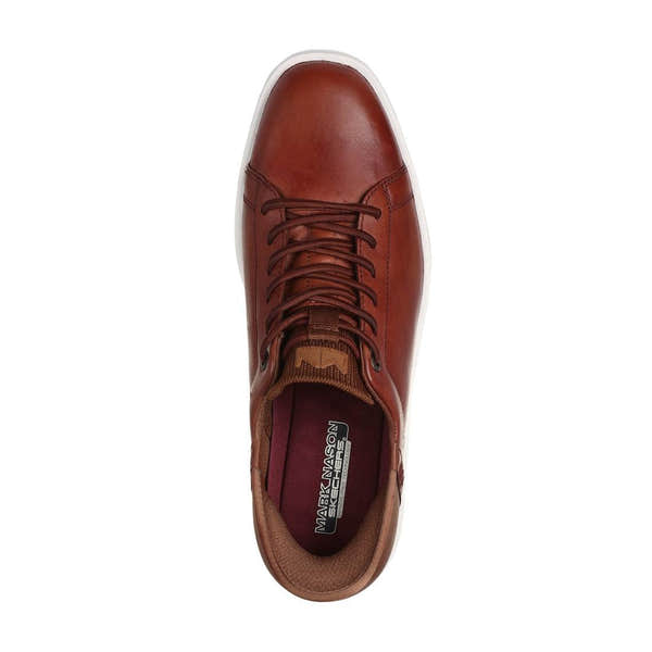 Men's Cognac leather and textile lace-up trainers with white sole, from Skechers Mark Nason collection.