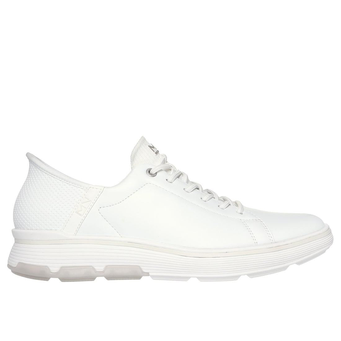 Skechers Mark Nason Abbott men's white leather and textile lace-up casual trainers with cushioned sole.