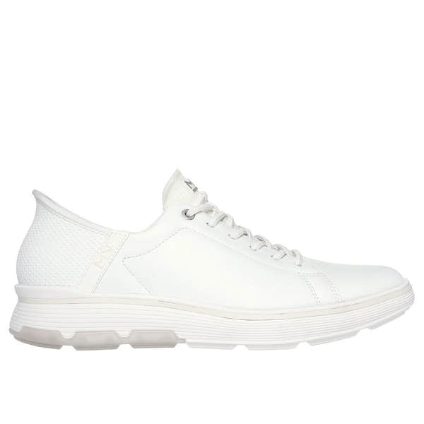Skechers Mark Nason Abbott men's white leather and textile lace-up casual trainers with cushioned sole.