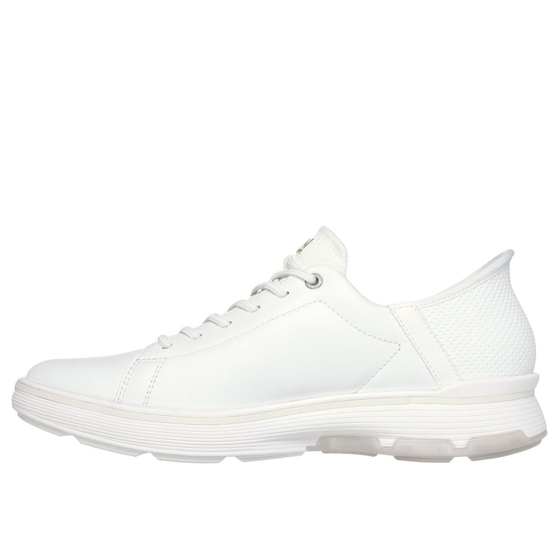 Skechers Mark Nason Abbott men's white leather and textile lace-up casual trainers with cushioned sole.