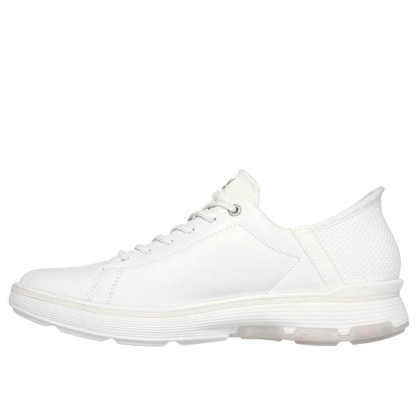 Skechers Mark Nason Abbott men's white leather and textile lace-up casual trainers with cushioned sole.