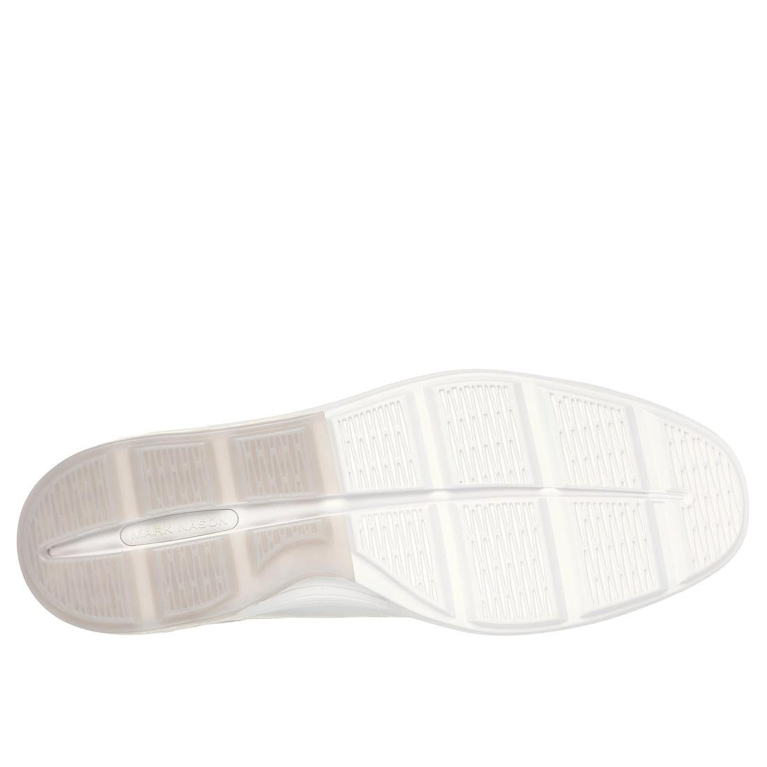 Skechers Mark Nason men's white leather and textile lace-up trainers with cushioned outsole and slip-resistant sole.