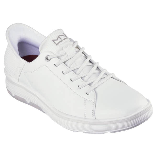 Skechers Mark Nason Abbott men's white leather and textile casual lace-up trainers, stylish and comfortable sneakers.