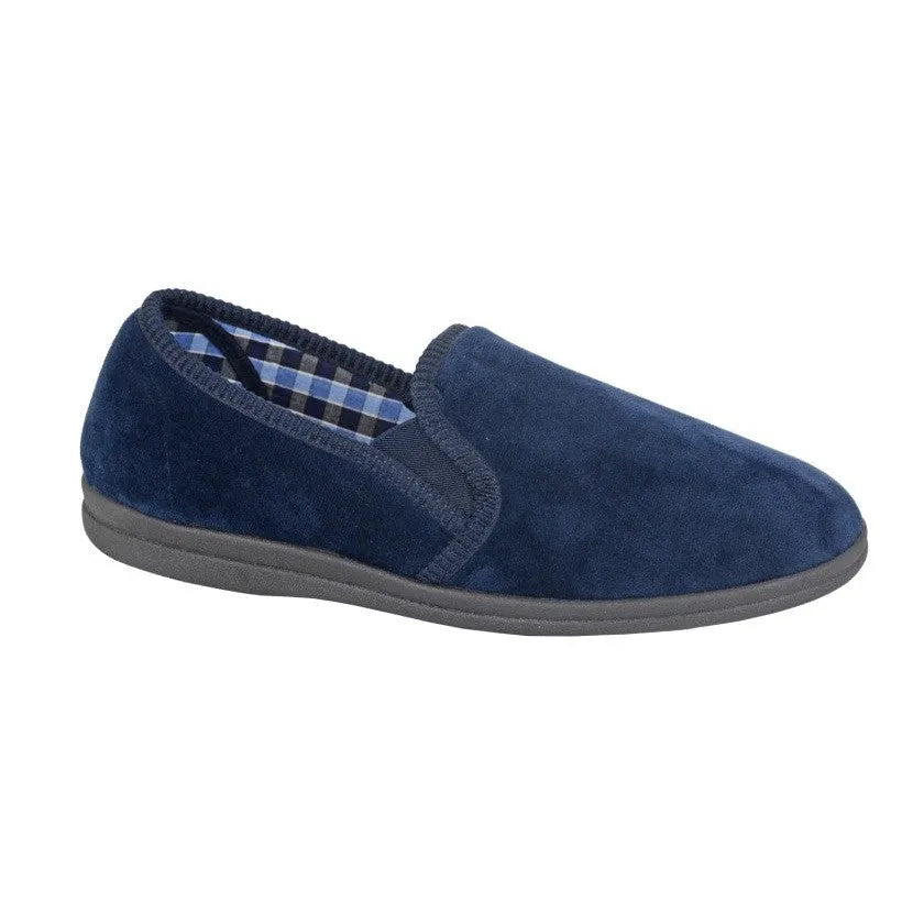Sleepers MS337NC Wilson Mens Navy Plush Velour Slippers-elevate your sole