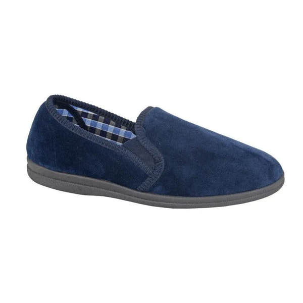 Sleepers MS337NC Wilson Mens Navy Plush Velour Slippers-elevate your sole