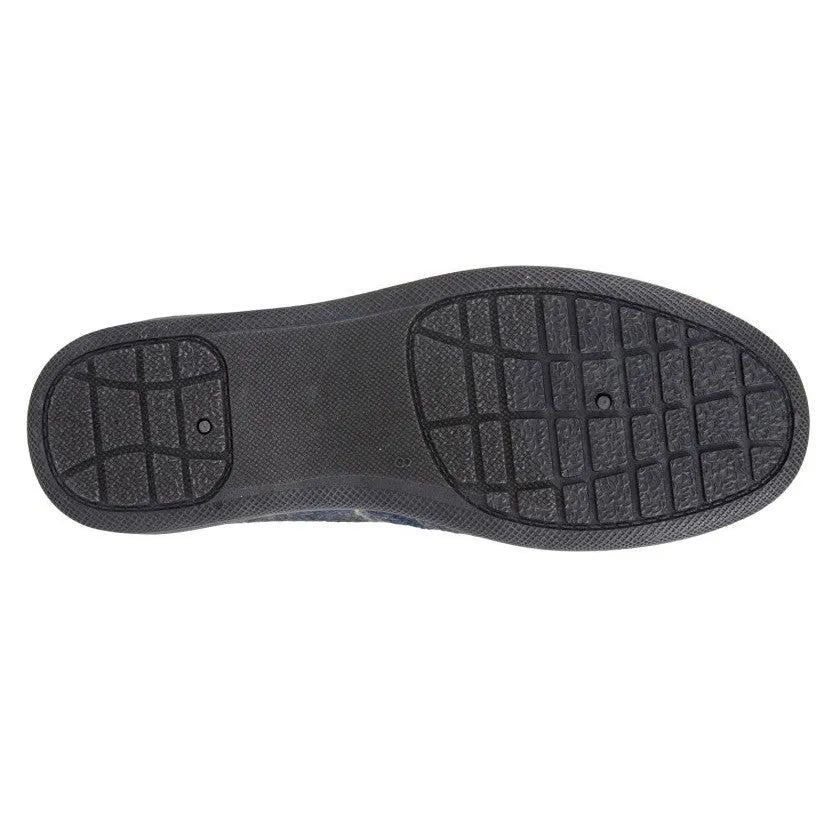 Sleepers MS404C Kenny Mens Navy Blue Herringbone Textile Slippers-elevate your sole