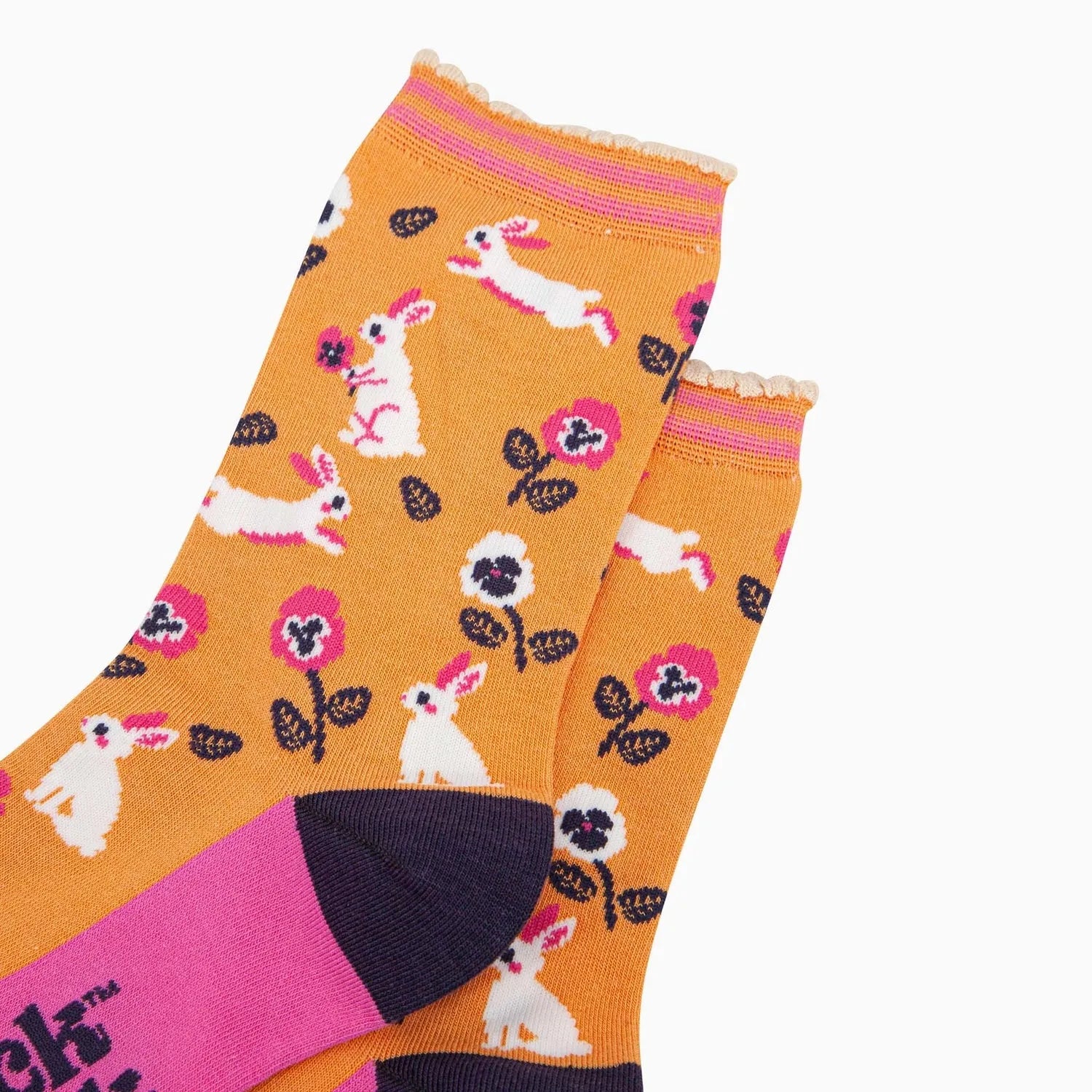 Sock Talk Bamboo Socks Orange, Rabbit and Flowers
