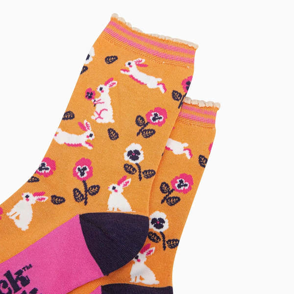 Sock Talk Bamboo Socks Orange, Rabbit and Flowers