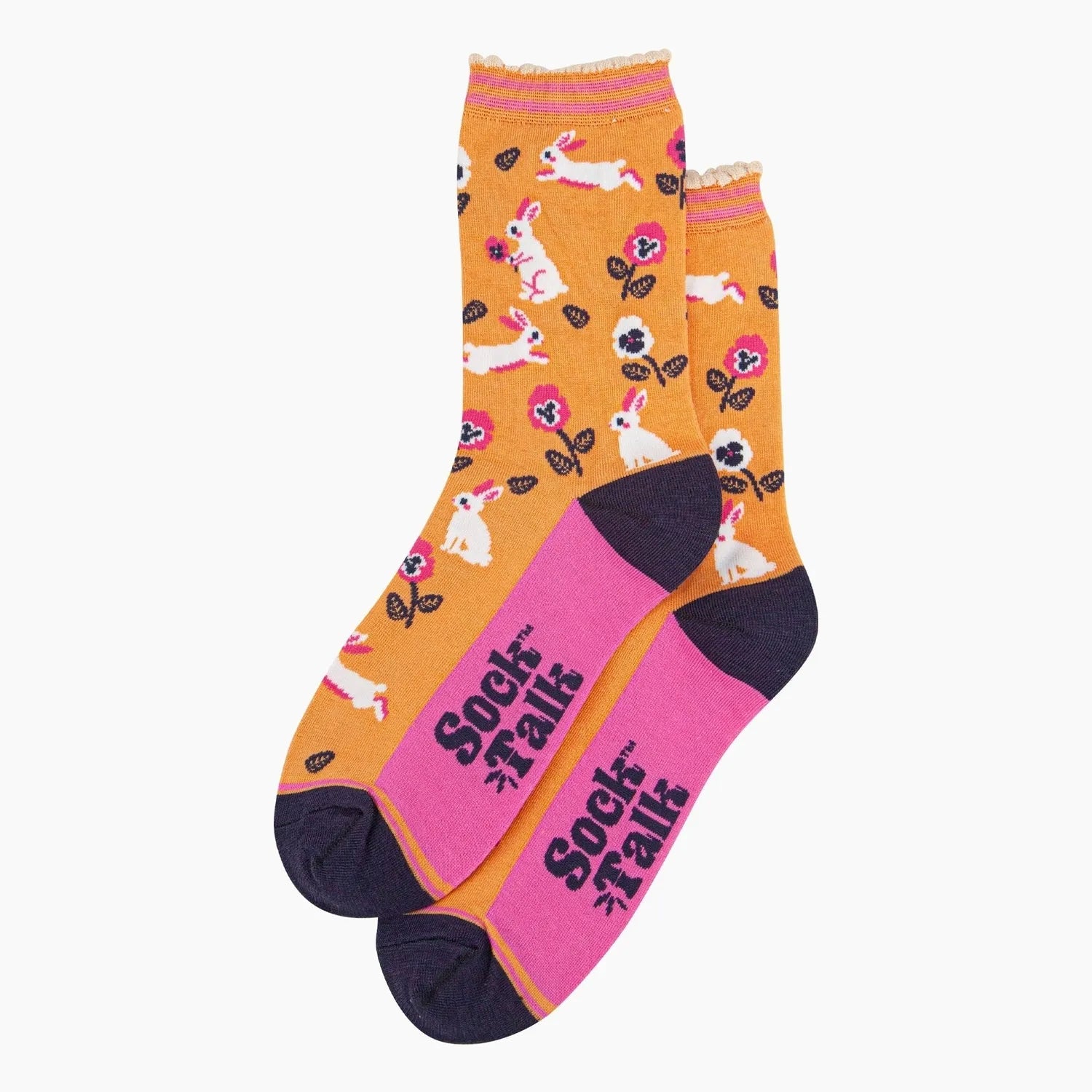 Sock Talk Bamboo Socks Orange, Rabbit and Flowers