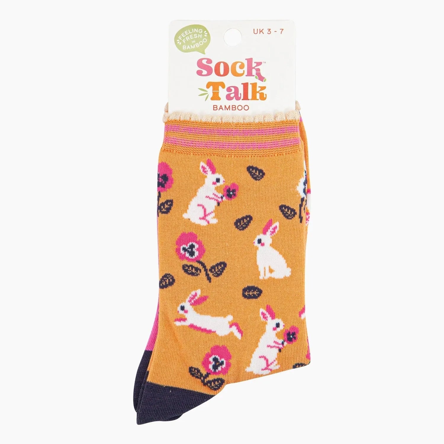 Sock Talk Bamboo Socks Orange, Rabbit and Flowers