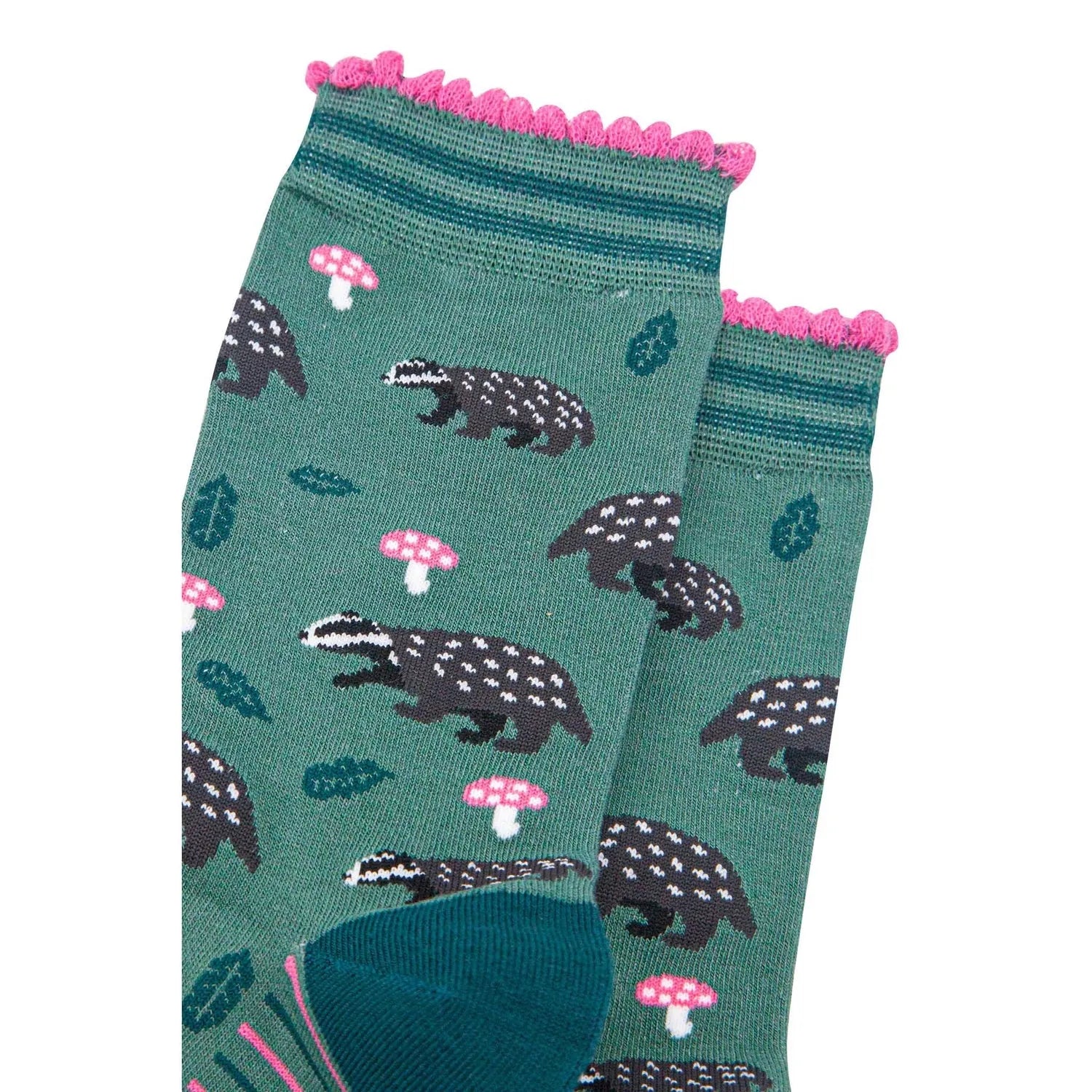 Sock Talk Bamboo Socks Sage/Forest Green, Badgers Toadstools