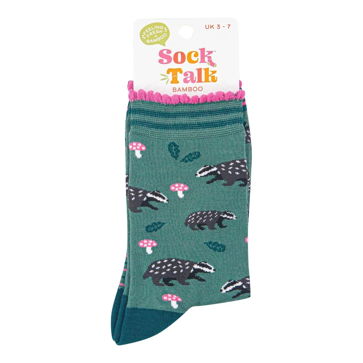 Sock Talk Bamboo Socks Sage/Forest Green, Badgers Toadstools