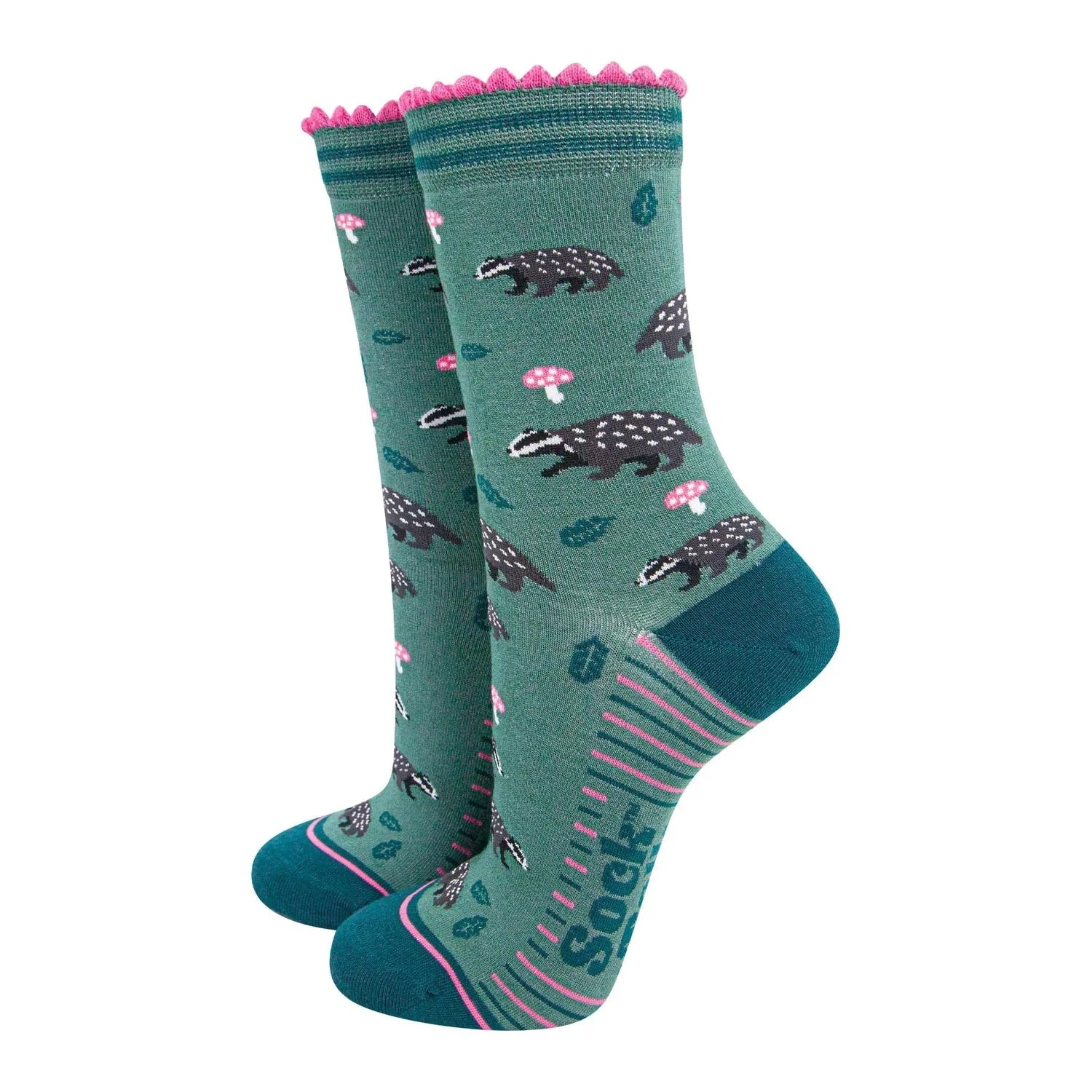 Sock Talk Bamboo Socks Sage/Forest Green, Badgers Toadstools