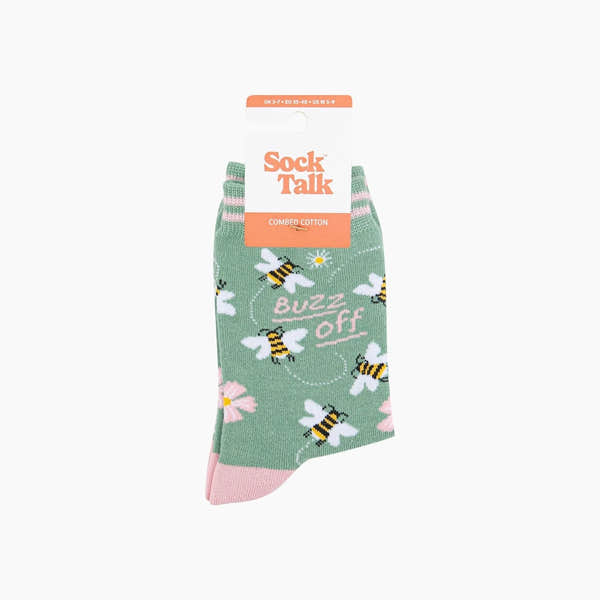 Sock Talk Buzz Off Bee Combed Cotton Socks in Sage Green
