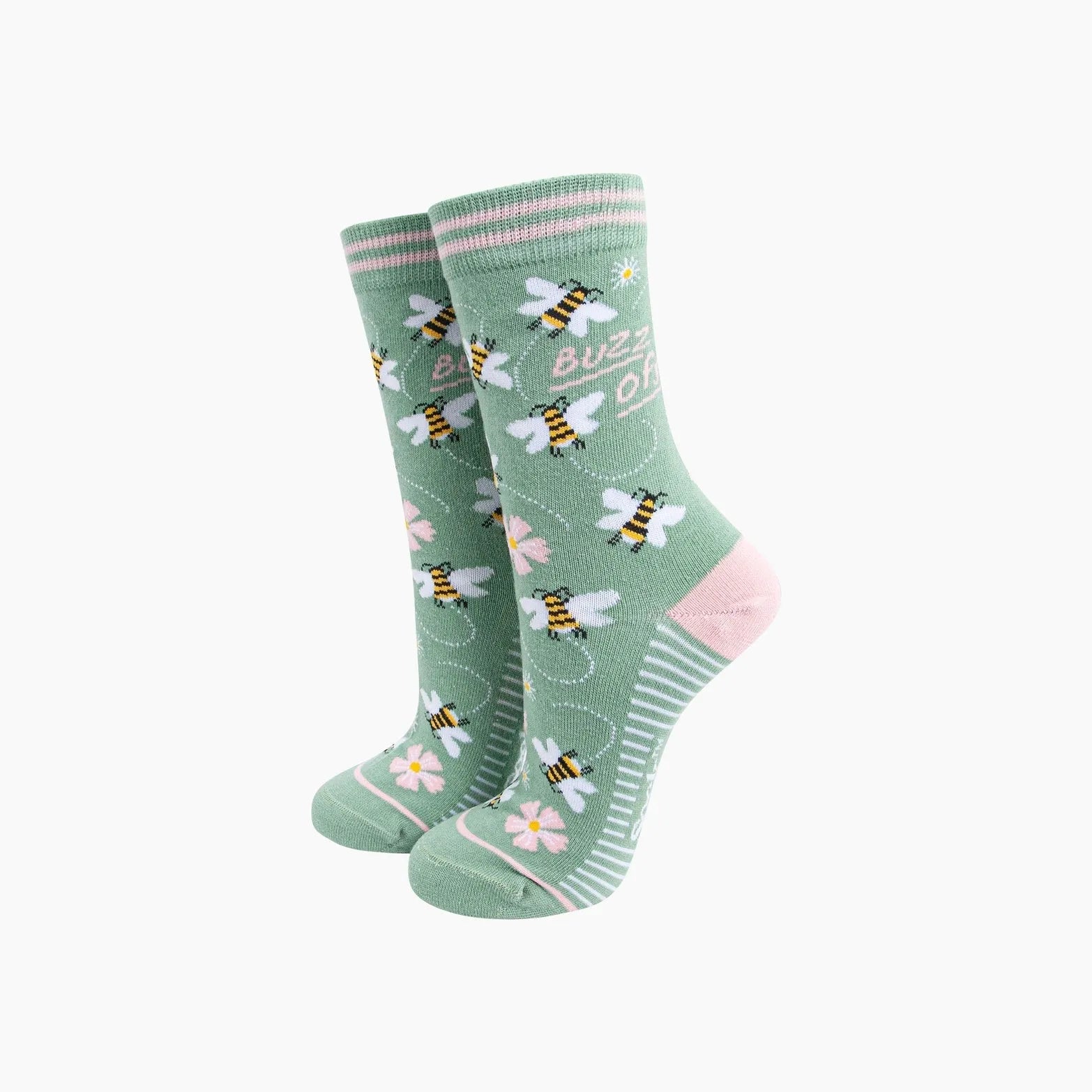 Sock Talk Buzz Off Bee Combed Cotton Socks in Sage Green