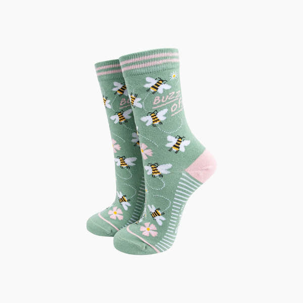 Sock Talk Buzz Off Bee Combed Cotton Socks in Sage Green