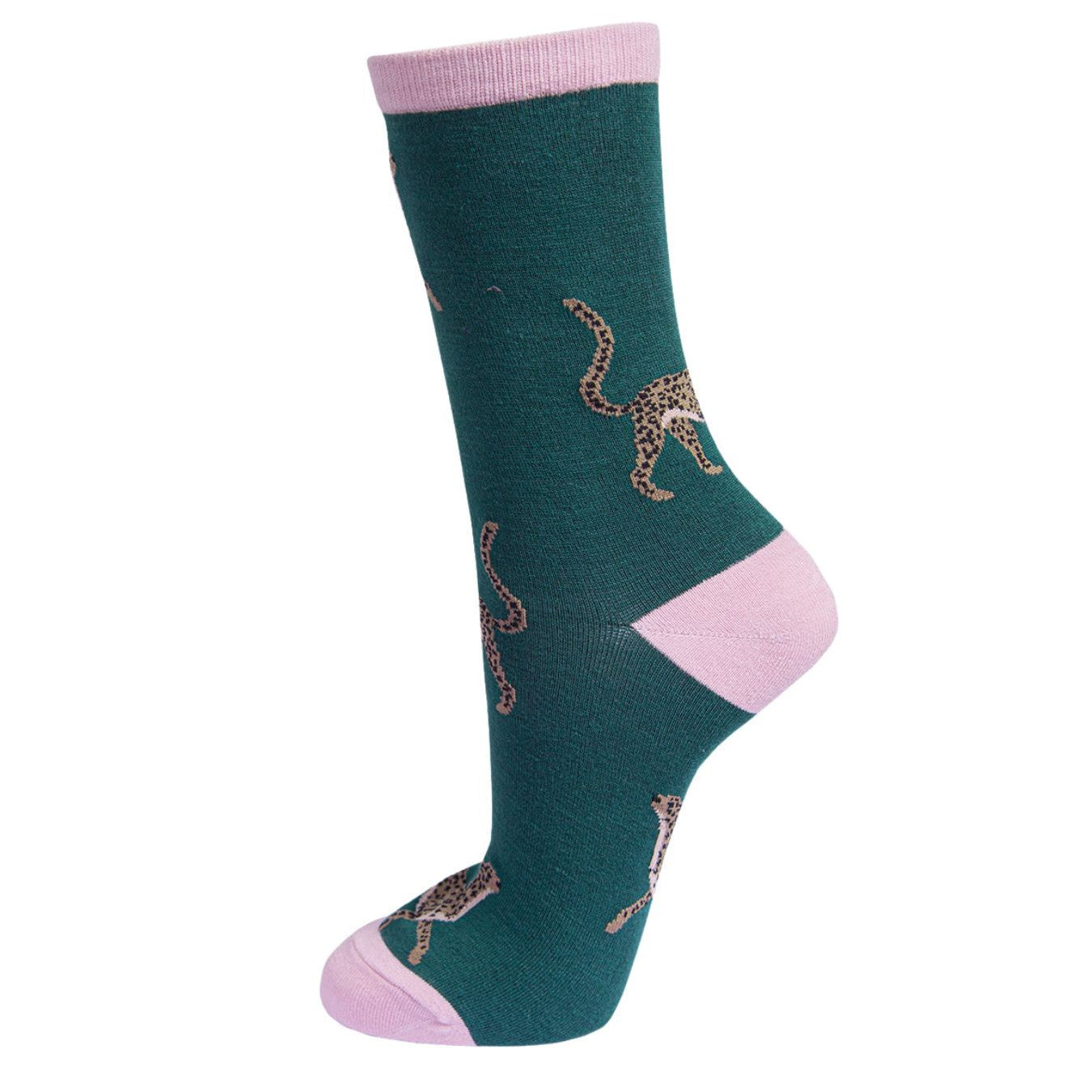 Sock Talk Green Bamboo Leopard Print Cheetah Ankle Socks-elevate your sole