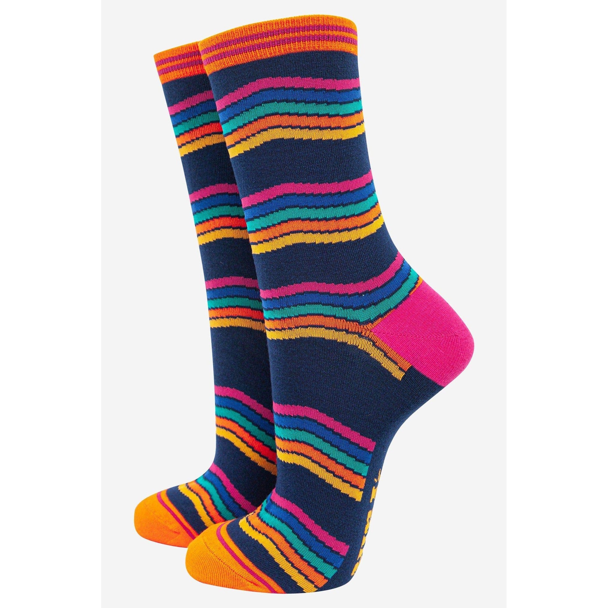 Sock Talk Multi Bamboo Rainbow Stripe Socks-elevate your sole