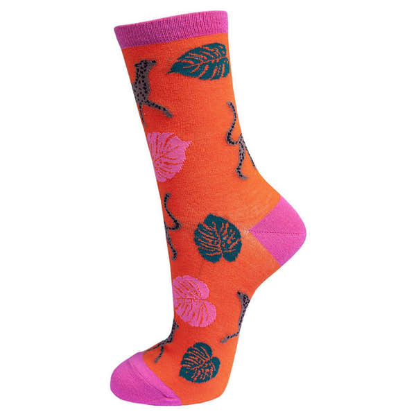 Sock Talk Orange Bamboo Leopard Print Cheetah Ankle Socks-elevate your sole