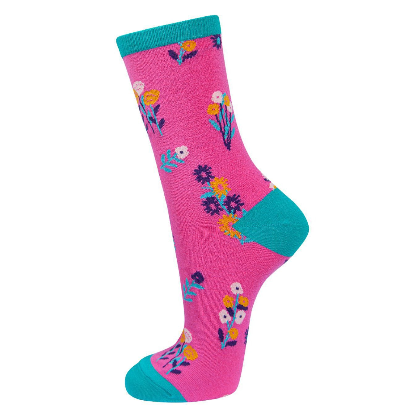 Sock Talk Pink Bamboo Floral Print Socks-elevate your sole