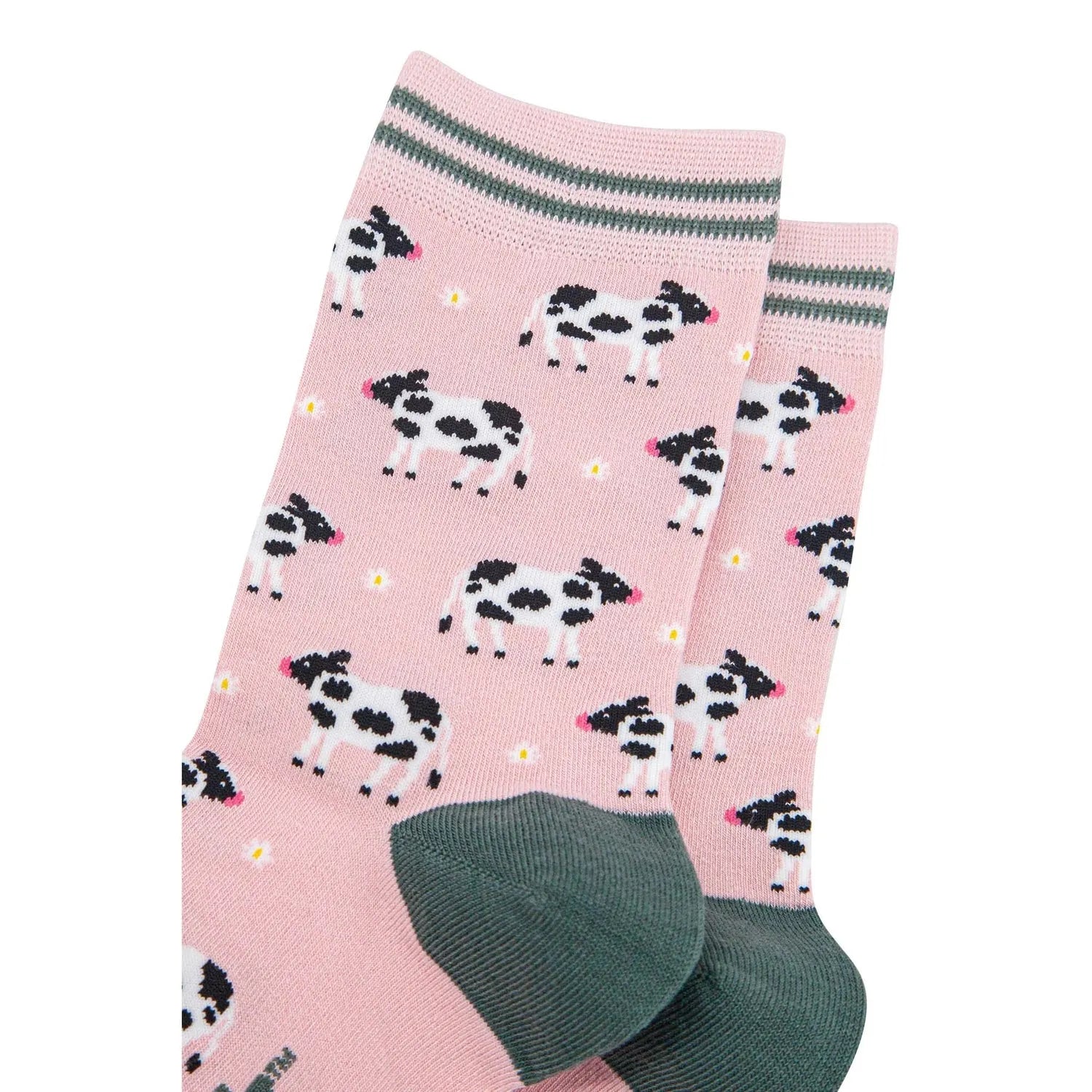 Sock Talk Women's Spring Cow Print Lilac/Pink Bamboo Socks