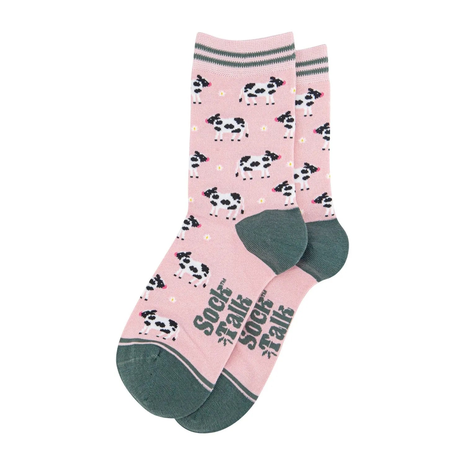 Sock Talk Women's Spring Cow Print Lilac/Pink Bamboo Socks