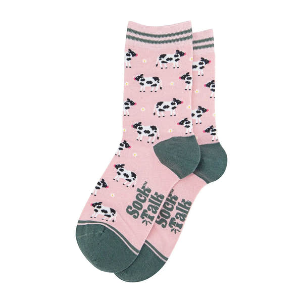 Sock Talk Women's Spring Cow Print Lilac/Pink Bamboo Socks
