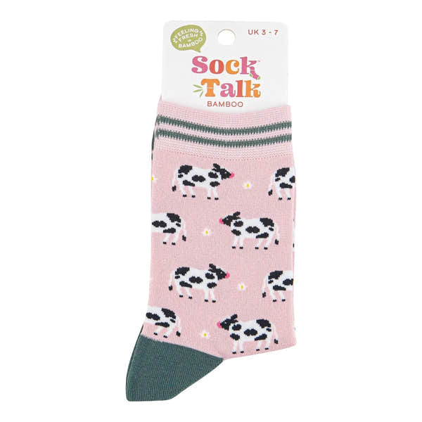Sock Talk Women's Spring Cow Print Lilac/Pink Bamboo Socks