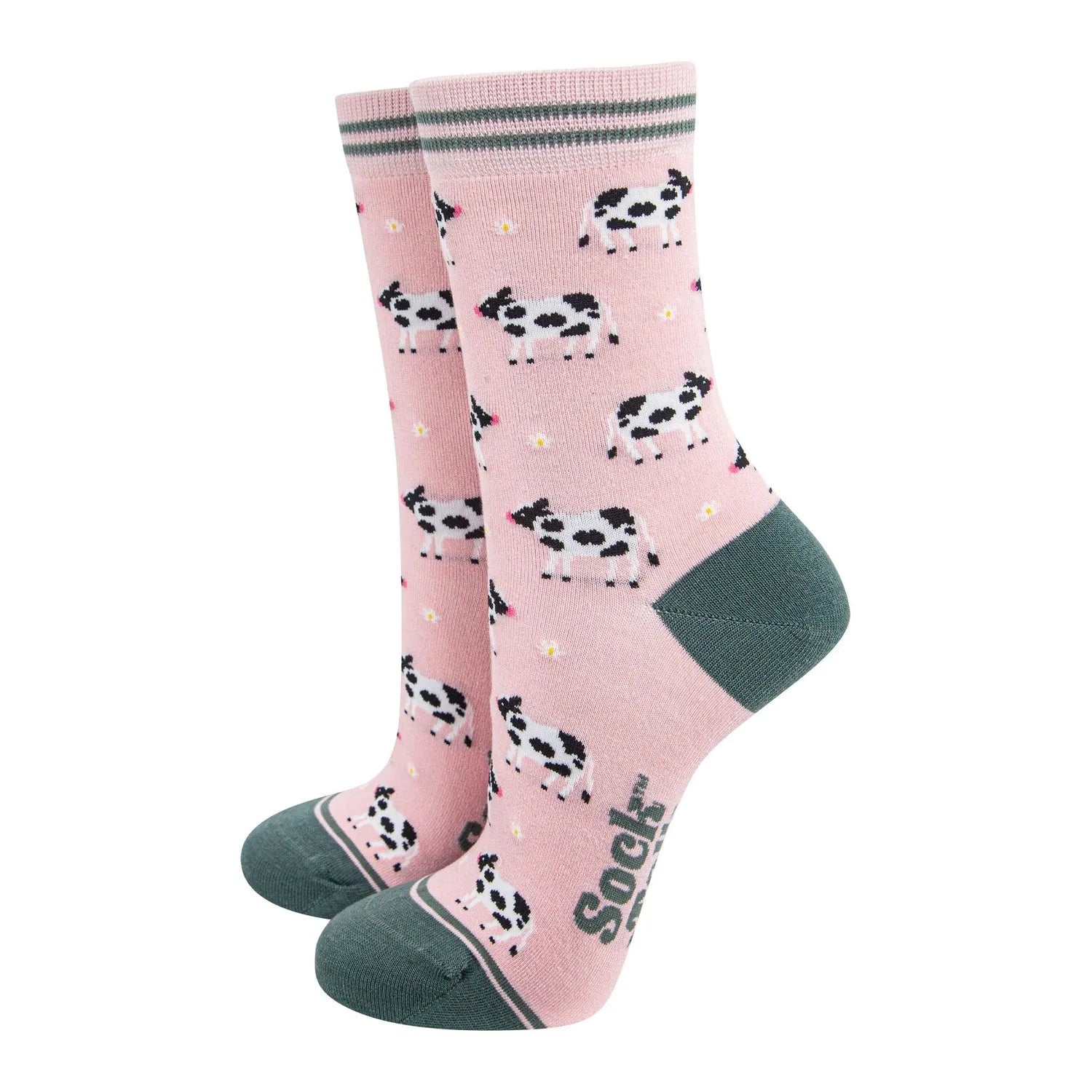 Sock Talk Women's Spring Cow Print Lilac/Pink Bamboo Socks