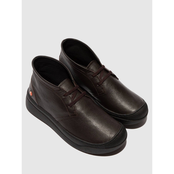 Softinos ALTI772SOF Ladies Dark Oak Brown Lace Up Ankle Boots-elevate your sole