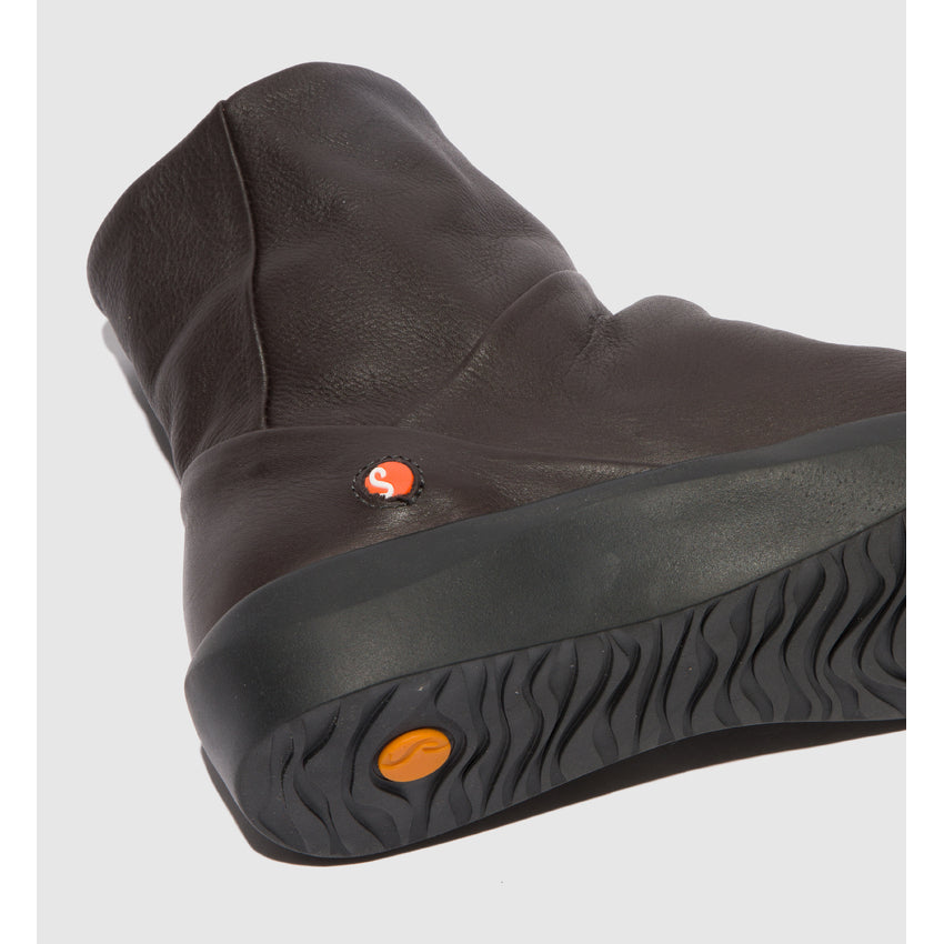 Softinos BLER550SOF women's dark oak smooth leather side zip ankle boots with chunky rubber sole.