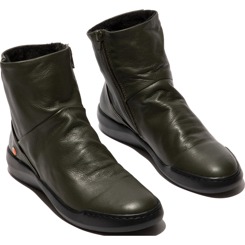 Softinos BLER550SOF women's military-style leather ankle boots with side zipper, black smooth leather, and comfortable sole.