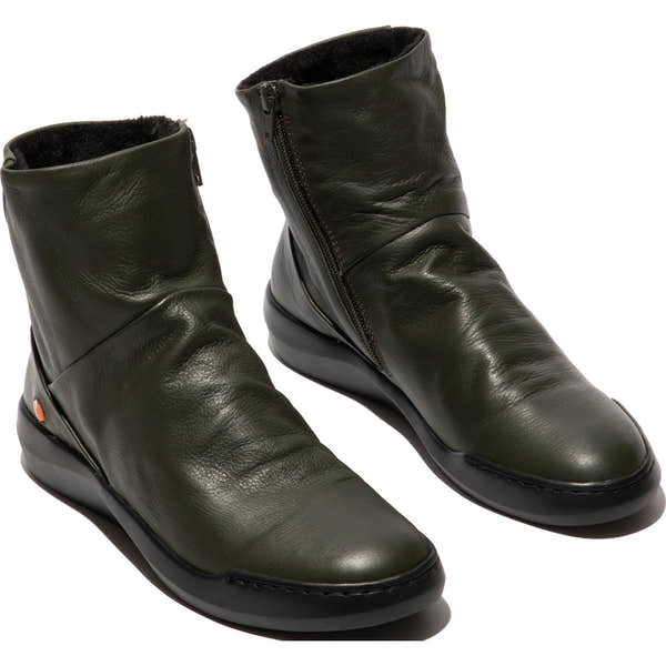 Softinos BLER550SOF women's military-style leather ankle boots with side zipper, black smooth leather, and comfortable sole.